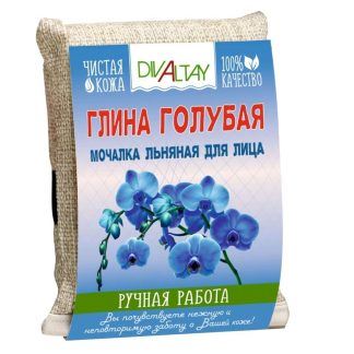 Мочалка льняная для лица Голубая глина